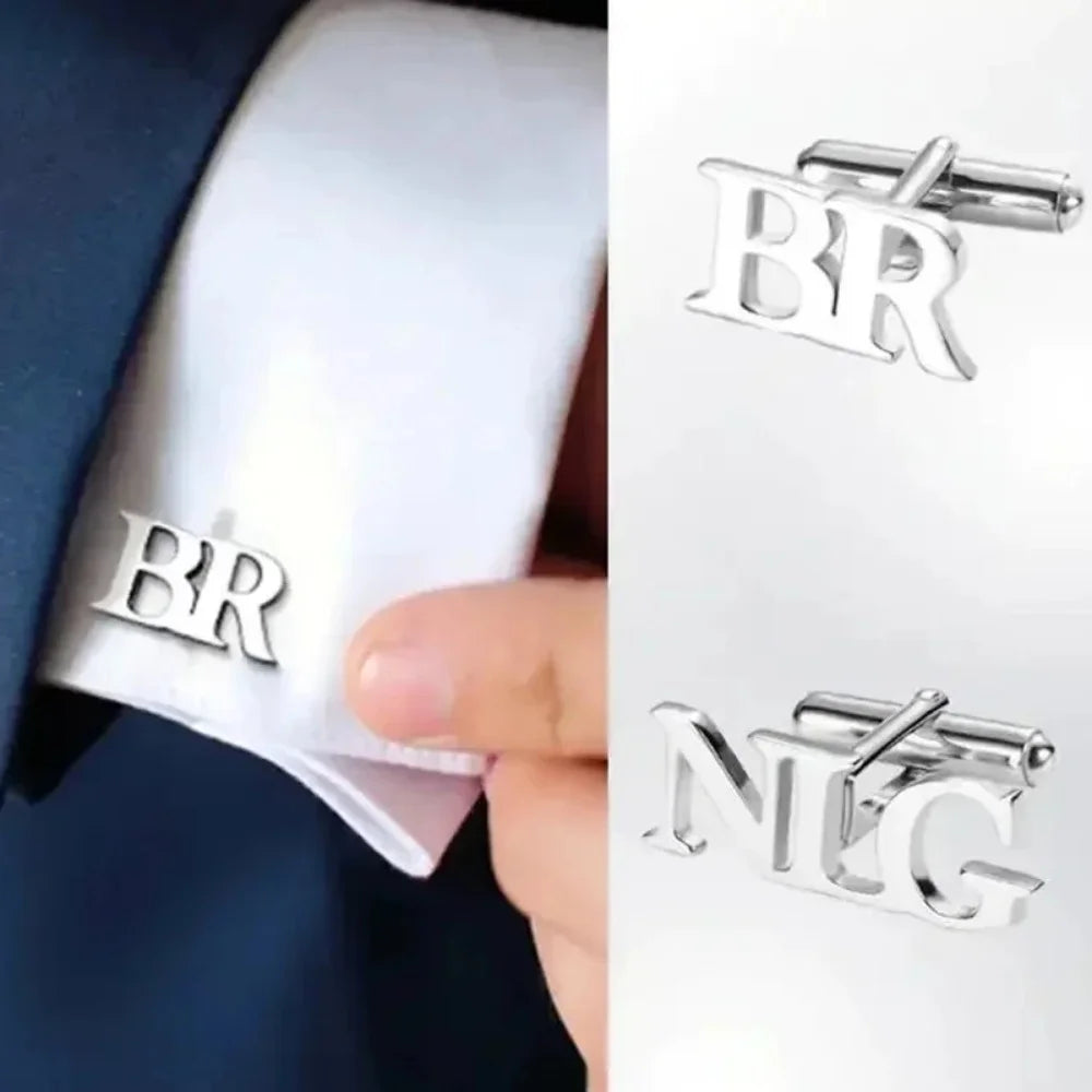 Custom Cufflinks for Men Shirt One Pair Two Letters Button Gold Stainless Steel Men Personalized Jewelry Wedding Groomsmen Gift