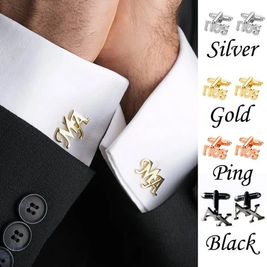 Custom Cufflinks for Men Shirt One Pair Two Letters Button Gold Stainless Steel Men Personalized Jewelry Wedding Groomsmen Gift